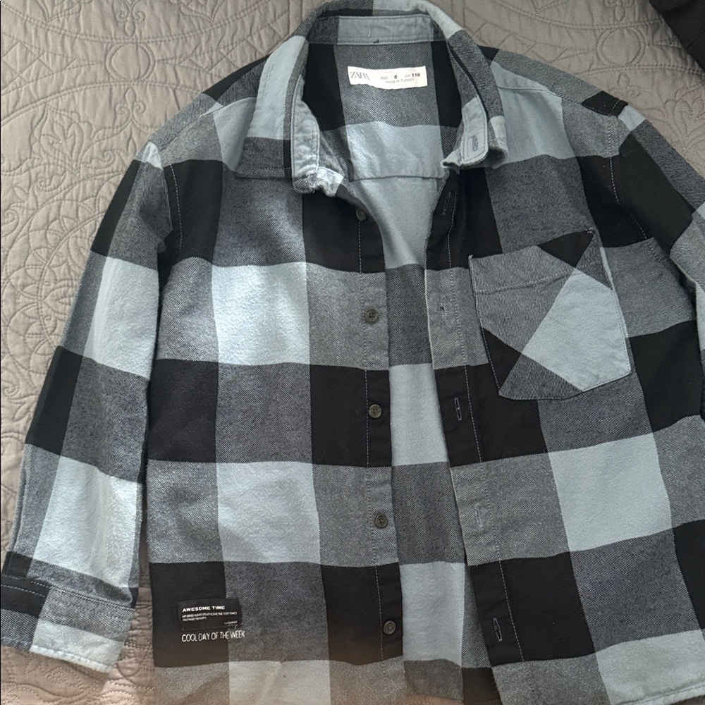 Zara Black and Gray Checkered Kids Shirt
